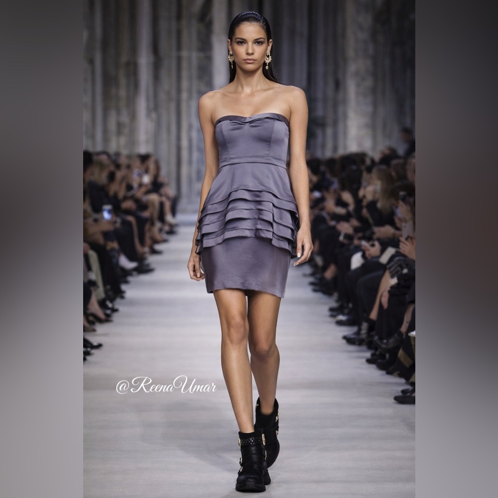 NWT BCBG Max Azria โAureliaโ Strapless Tiered Satin Dress โ Size 10 โ Dewberry